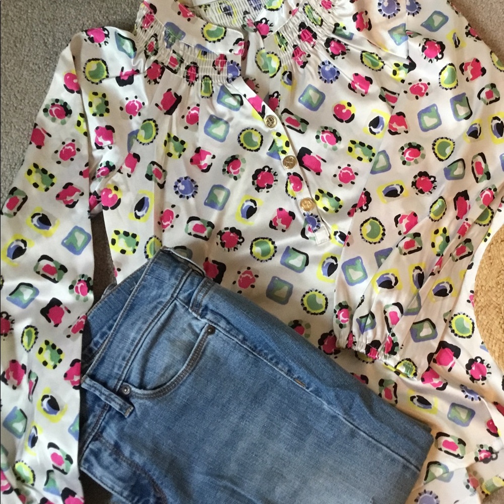 NWT jeweled pattern satin shirt size XS